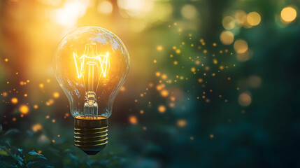 light bulb as a metaphor for an innovative breakthrough and smart idea, symbolizing genius marketing strategy planning and creative thinking in business, banner with copy space
