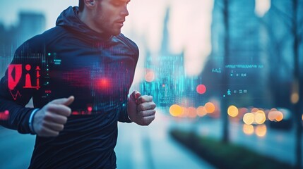 Fitness Tracker Technology: Runner with Digital Overlay