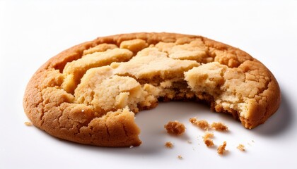 Showcase the satisfaction of a half-eaten cookie in a detailed close-up against a white background.