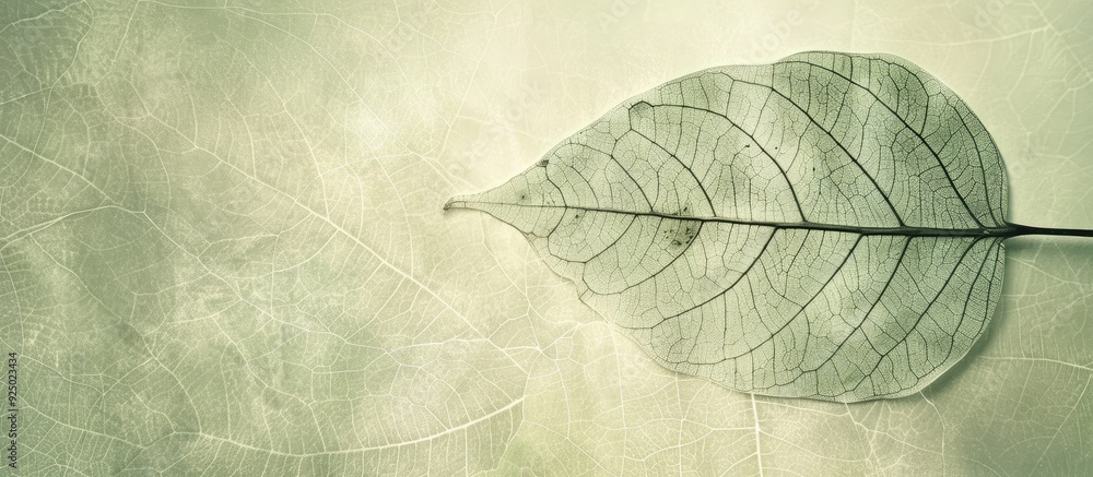 Poster skeleton leaf on white textured background with a pleasing pattern, backlit and transparent, creates