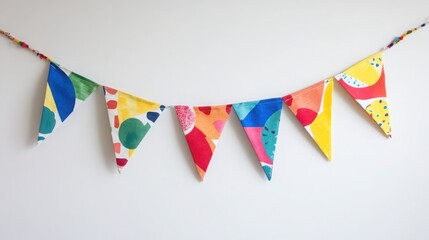 Fototapeta premium Decoration of colorful bunting flags on a white background. 