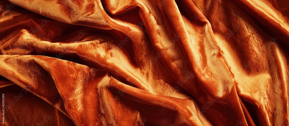 Poster full-frame fabric background in rich orange velvet texture with ample copy space image.