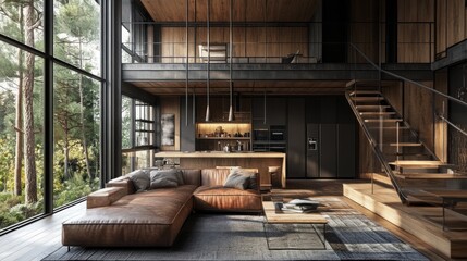 Stylish home interior featuring recycled metal elements and natural wood accents