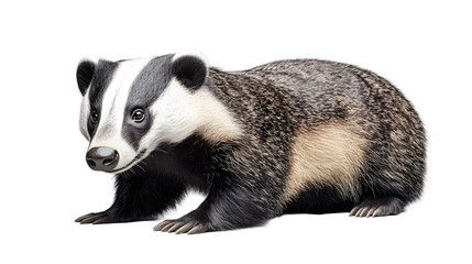 Fototapeta premium Photography of a Badger Isolated on Plain White Background Transparent PNG with High Detail