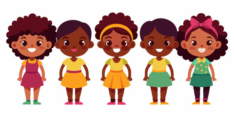 Set of young African American woman character on white background. Happy black girl
