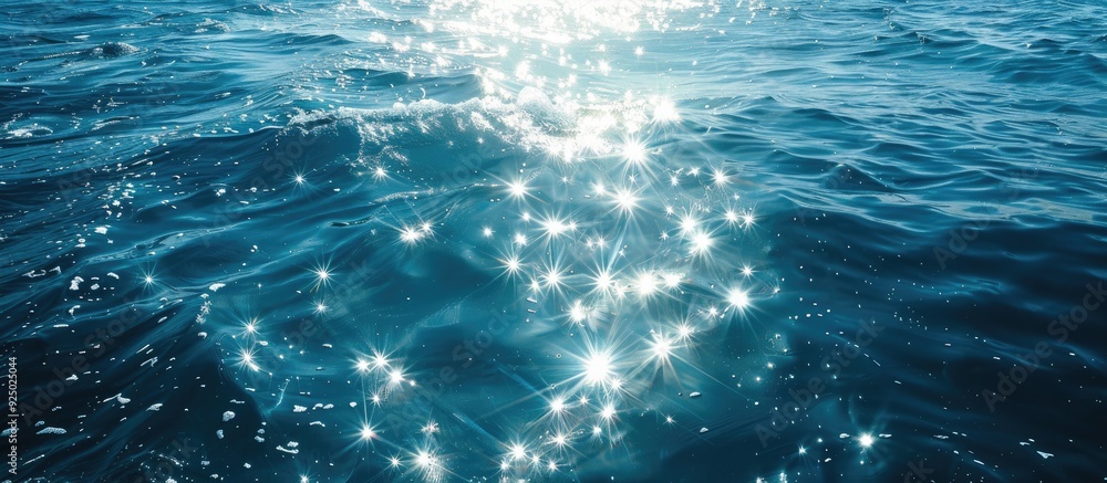 Poster the shimmering sea surface sparkles as it mirrors the bright sunlight, creating a serene copy space 