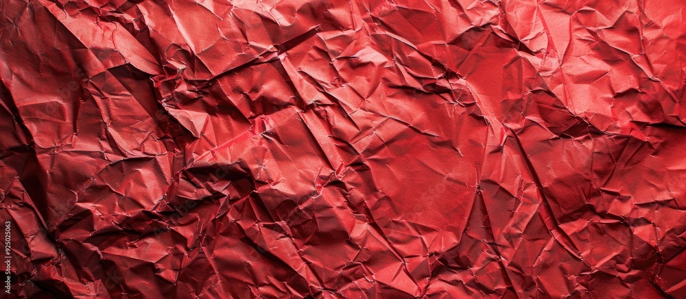 Poster top view of a crumpled red paper background with texture, offering copy space image.