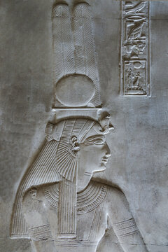 Bas-relief of goddess Isis in the Temple of Seti I at Abydos . Sohag . Egypt .
