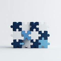 Fototapeta premium Colorful puzzle pieces interlocked, symbolizing teamwork, problem-solving, and connection against a minimalist background.