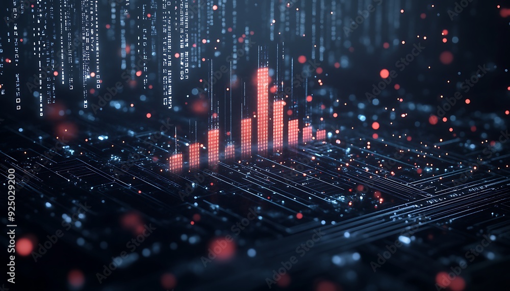 Aufkleber 3D Digital Equalizer Visualization with Floating Light Particles and Futuristic Circuitry