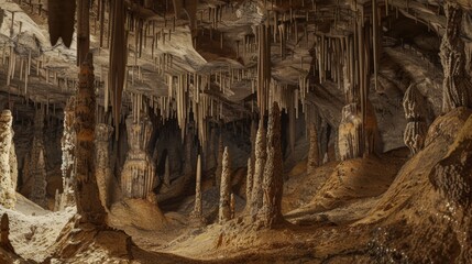 Stalactite and Stalagmite Formations in a Cave