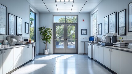 High-Security Dispensary Room: A secure dispensary room designed for controlled substances, with biometric access and advanced security features.