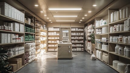 Obraz premium Military Dispensary Room: A rugged, efficient dispensary room designed for military use, with essential medications and supplies ready for deployment.