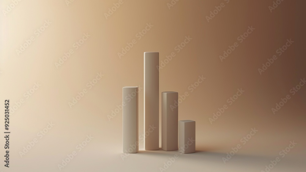 Poster a modern and minimalist 3d render of a data analysis icon, featuring a simple histogram with evenly 