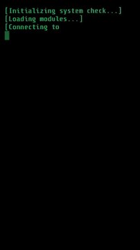 Vertical video. Green Text on a Black Screen Displays System Hacking Progress, Including Loading Modules, Bypassing Security, Accessing Data, and Completing the Hack with System Shutdown.