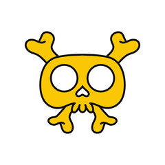yellow skull cartoon flat design vector illustration. crossbones cartoon