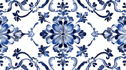 Fototapeta premium Sophisticated minimalist poster with a seamless traditional Chinese blue and white porcelain pattern, designed in ultra-high resolution with space for text