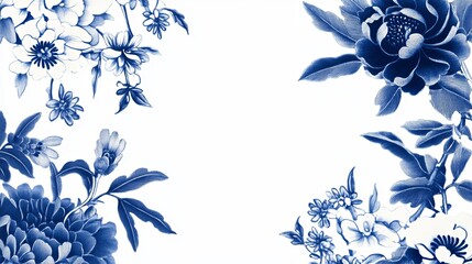 Minimalist marketing poster with a seamless traditional Chinese blue and white porcelain design, ultra-high resolution, and text space