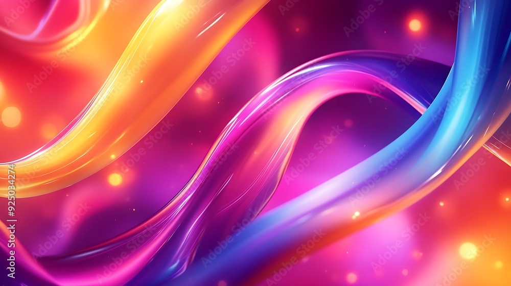 Poster vibrant abstract background with swirling neon ribbons of light and soft gradients