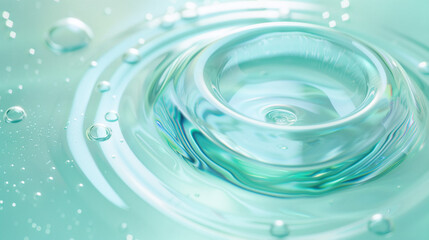 Fototapeta premium Aroma Serum with Gel Fluid, Defocused Blue, White, and Green Neon Color, Natural Blossom Glitter Texture, Mixed Stripe Oil Bubble Circle Abstract Background