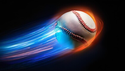 A baseball with glowing blue and orange trails.