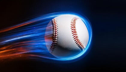 A baseball with glowing blue and orange trails.