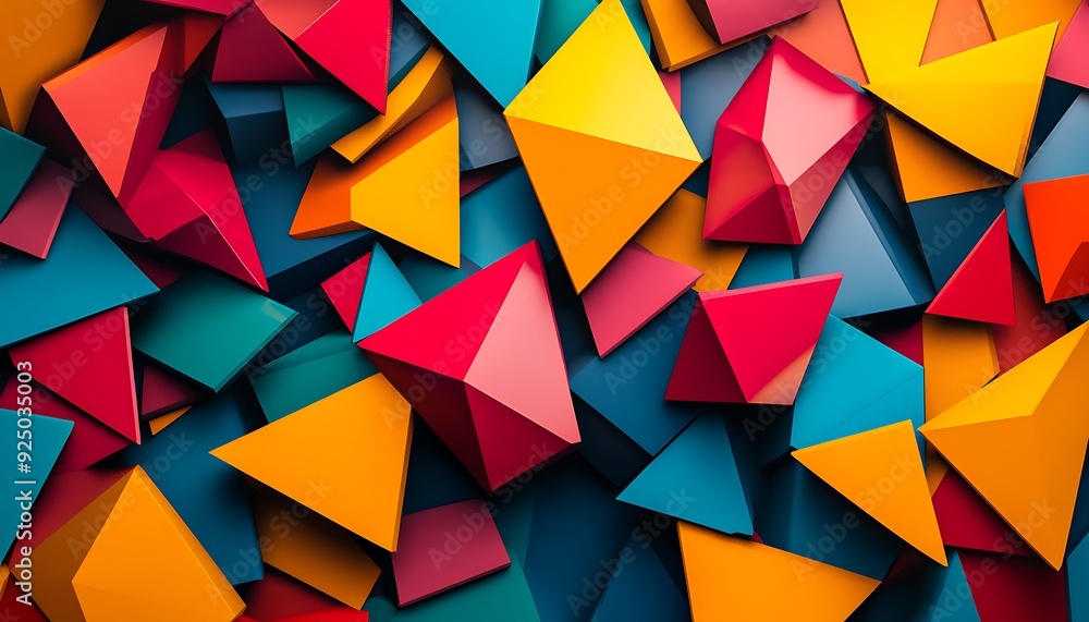 Poster Bold Abstract Background with Geometric Shapes in Primary Colors and 3D Effects