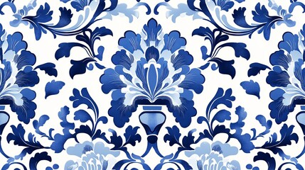 Fototapeta premium Modern and clean marketing poster design, showcasing a seamless traditional Chinese blue and white porcelain pattern, with ample space for text