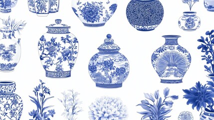 Elegant minimalist marketing poster design, featuring a seamless pattern of traditional Chinese blue and white porcelain motifs, with ample space for text, ultra-high resolution