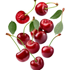 Falling Cherries Isolated on White Background