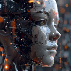 Fototapeta premium The face of artifical intelligence digital technology vector concept. 