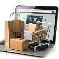 Online Shopping and delivering. Concept online Sopping. Shopping service on The online web and offers home delivery.
