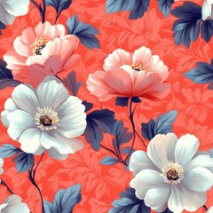 Lush peonies blooming creating floral vintage seamless pattern