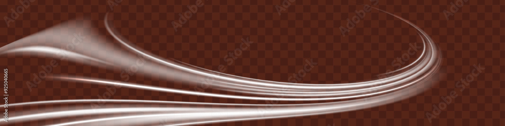 Poster White shiny sparks of spiral wave. Curved bright speed line swirls. Shiny wavy path. Magic golden swirl with highlights. Glowing swirl bokeh effect.