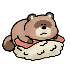 寿司にまたがる狸_01