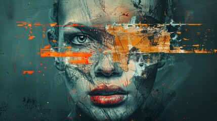 Abstract digital artwork featuring a mix of orange and teal brush strokes and textured elements on a canvas, creating a modern and visually engaging composition.