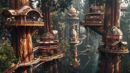 Fototapeta premium Treehouse Village in the Forest