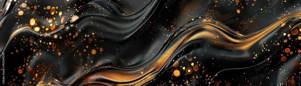 Poster abstract design featuring flowing black and gold waves creating a luxurious and elegant atmosphere.