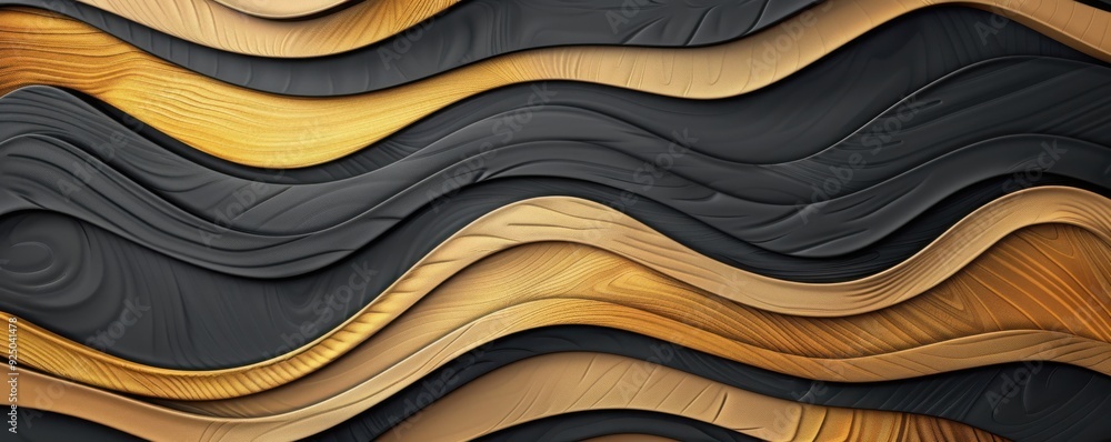 Aufkleber a captivating texture of flowing black and golden waves, creating a harmonious blend of colors and l