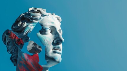 A vibrant and dynamic abstract sculpture featuring flowing shapes and bold colors, set against a plain blue background, capturing the essence of modern art.