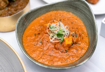 lentil curry with multiple dishes