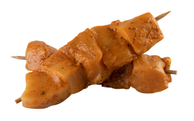 BBQ fish meat on skewers cut out isolated transparent background