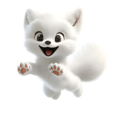 Fototapeta premium Cheerful Arctic Fox Jumping Joyfully on Plain White Background Transparent PNG