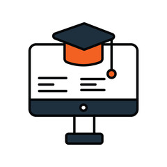 e learning  color line icon with white background vector stock illustration