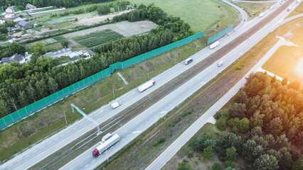 Aerial View of Highway with Sound Barrier