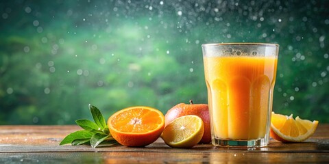 Refreshing glass of fresh juice with droplets on the side, refreshing, glass, fresh, juice, healthy, drink, beverage