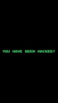Vertical video. Green "You Have Been Hacked!" Message Blinking in the Center of a Black Screen, Simulating a Hacked System Notification.