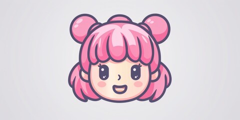 An illustration of a cute girl with pink hair in a headband, wearing a cheerful expression.