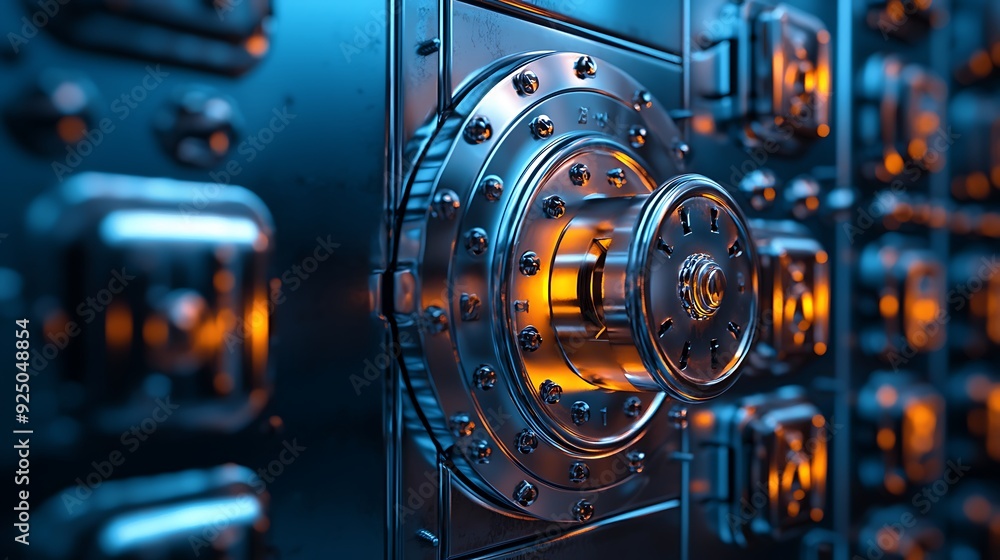 Poster a secure 3d safe with floating digital locks, representing the utmost protection in financial manage