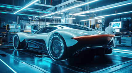 3D rendering of a concept car being developed by a design team